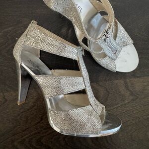 Michael Kors Silver Glitter T-Strap High Heel Sandals